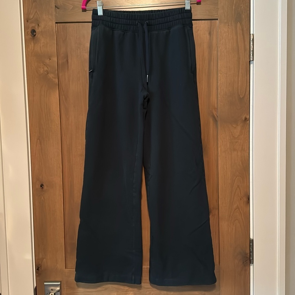 FLX Blue/Green Wide Leg High Rise Relaxed Womens S Fleece Sweat Pants Cotton
